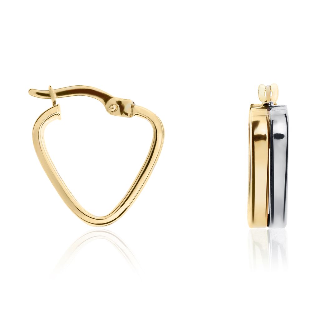 9ct Two Tone White And Yellow Gold Two Row Triangle Hoop Earrings