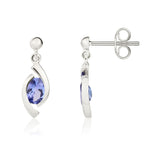 9ct White Gold Oval Natural Tanzanite 'Eye' Drop Earrings — 6x4mm