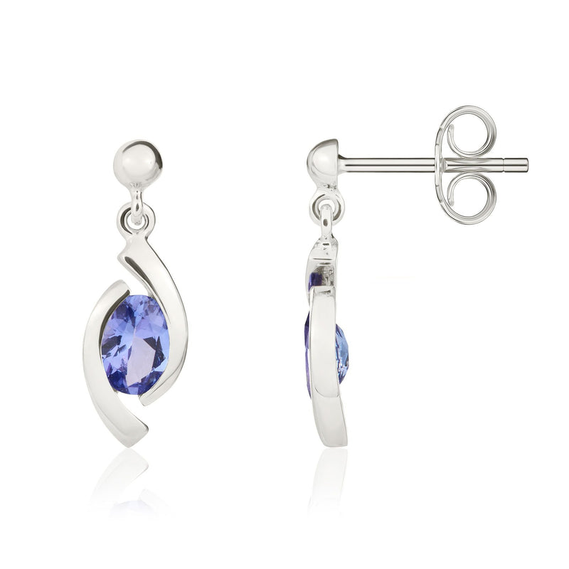 9ct White Gold Oval Natural Tanzanite 'Eye' Drop Earrings — 6x4mm