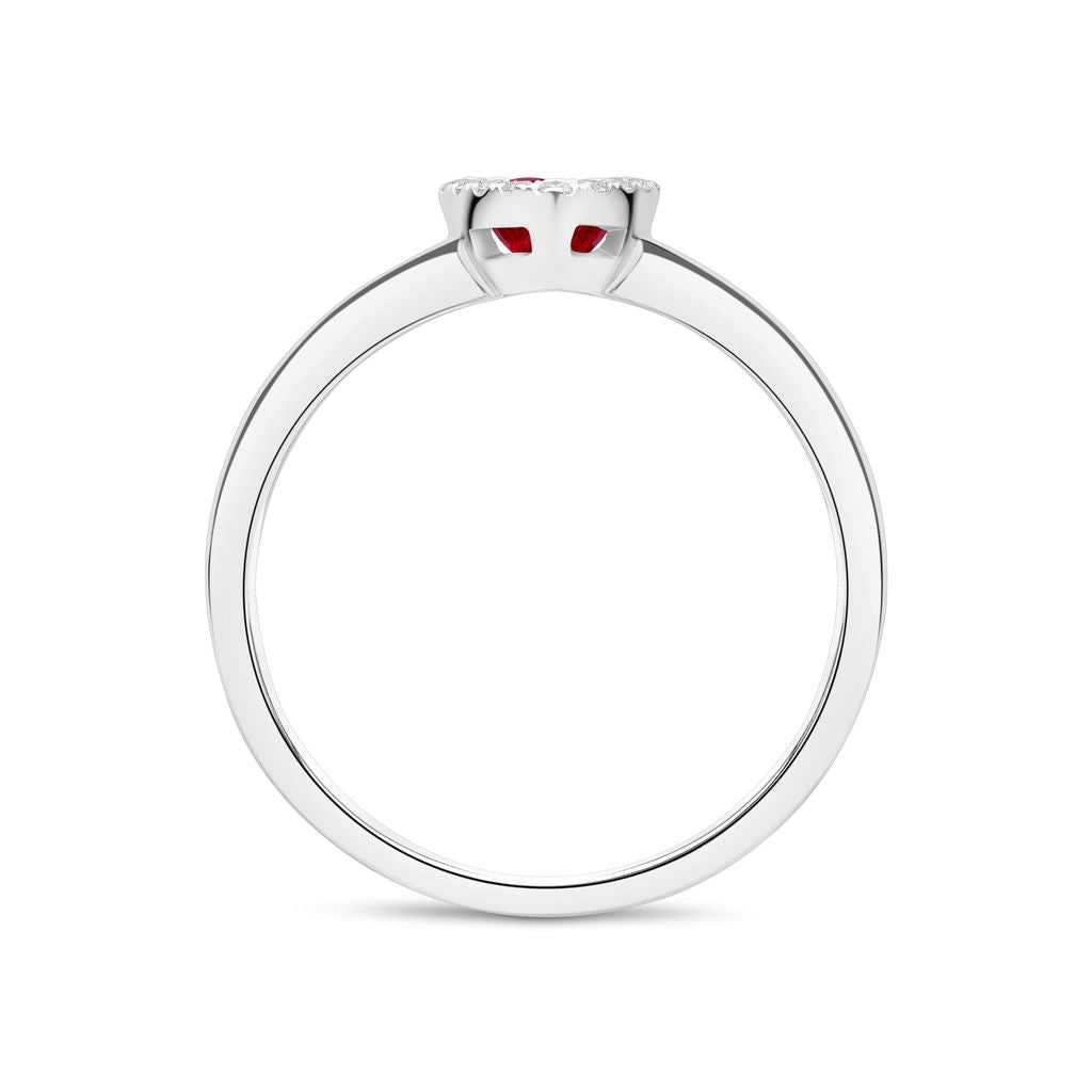 18ct White Gold Pear Shape Ruby and Diamond Microset Cluster Ring — 6x4mm