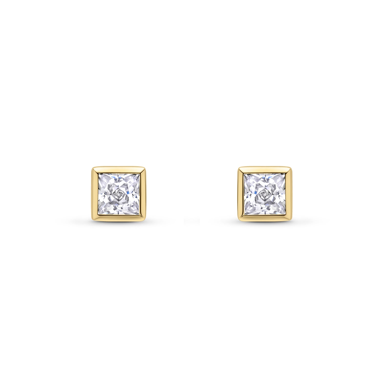 9ct Yellow Gold Square Cubic Zirconia Rubover Stud Earrings — 3mm