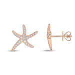 18ct Rose Gold Natural Diamond Pave Set Starfish Stud Earrings