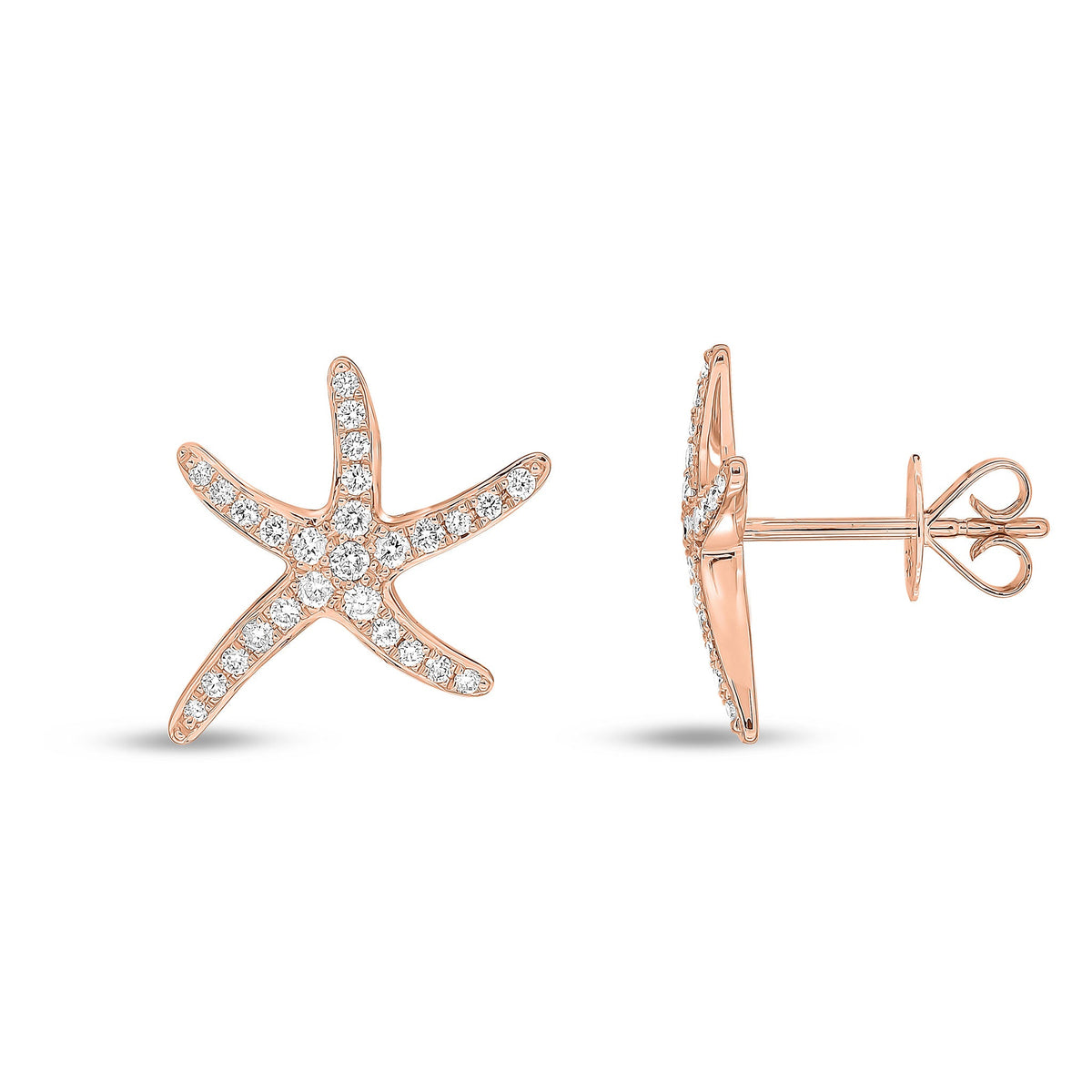 18ct Rose Gold Natural Diamond Pave Set Starfish Stud Earrings