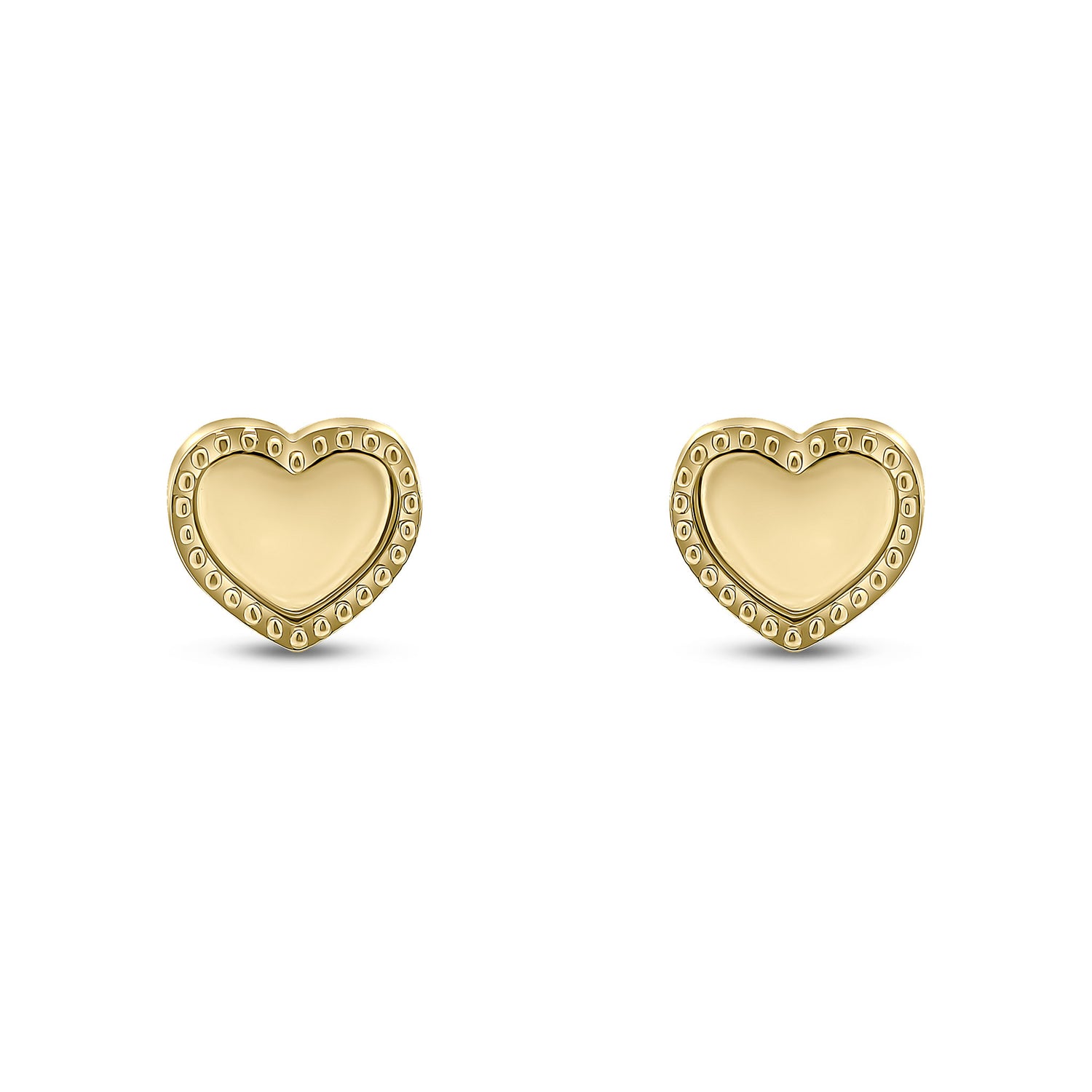 9ct Yellow Gold Beaded Edge Heart Stud Earrings -- 6.5mm