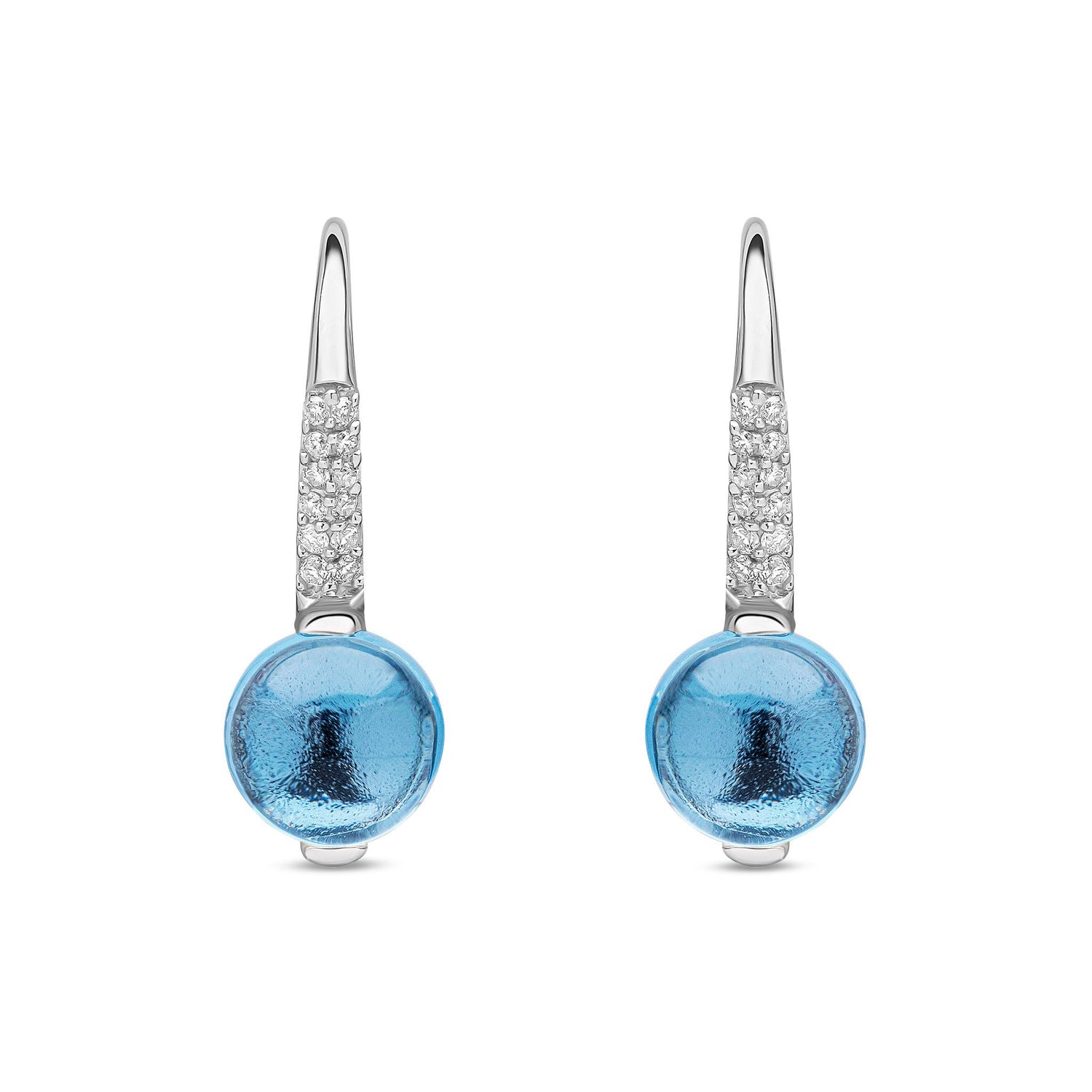 9ct White Gold Natural Round Blue Topaz and Diamond Drop Earrings