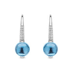 9ct White Gold Natural Swiss Blue Topaz and Diamond Drop Earrings