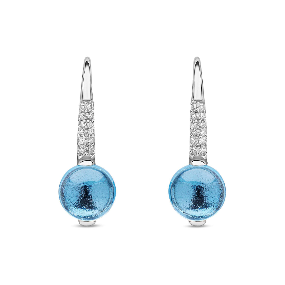 9ct White Gold Natural Swiss Blue Topaz and Diamond Drop Earrings