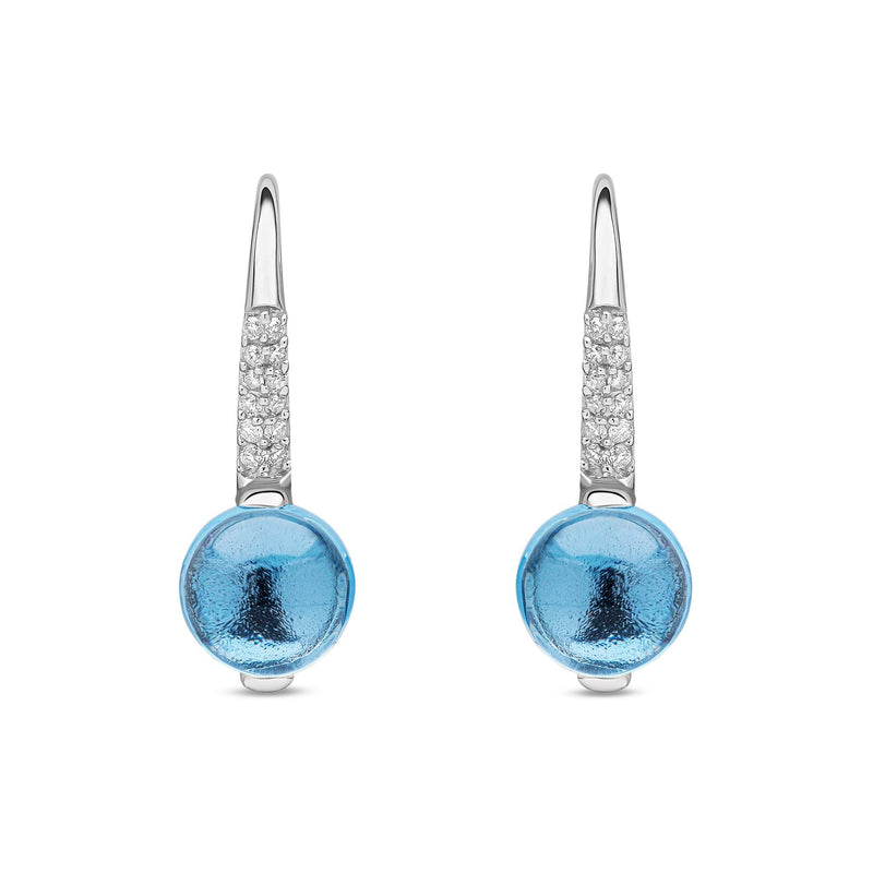 9ct White Gold Natural Swiss Blue Topaz and Diamond Drop Earrings