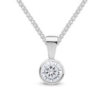 9ct White Gold Round Cubic Zirconia CZ Rubover Pendant — 5mm