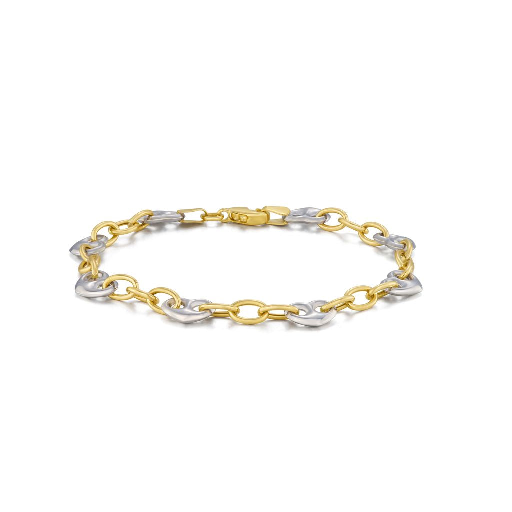 9ct Yellow & White Gold Two Tone Heart Link Bracelet