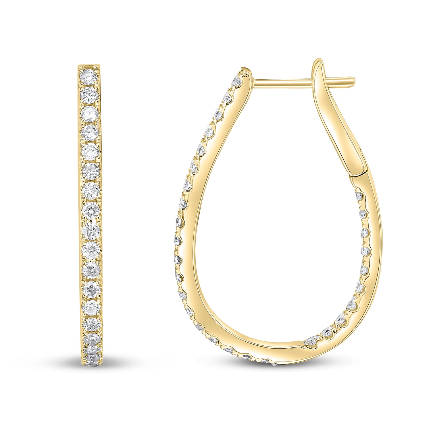 18ct Yellow Gold Full Natural Diamond Horseshoe Hoop Earrings —29mm