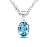 9ct White Gold Oval Natural Swiss Blue Topaz Rubover Pendant — 7x5mm