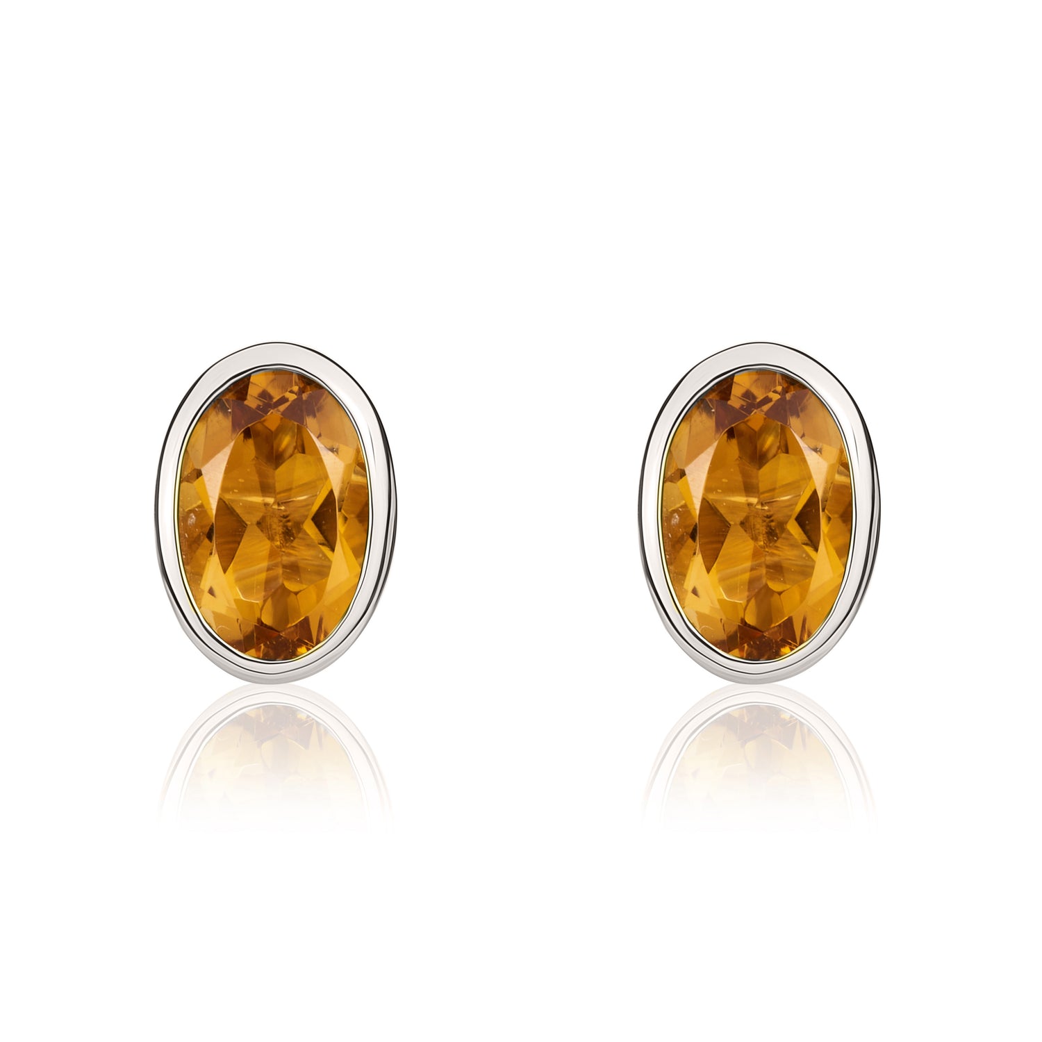 9ct White Gold Oval Natural Citrine Rubover Stud Earrings 6x4mm