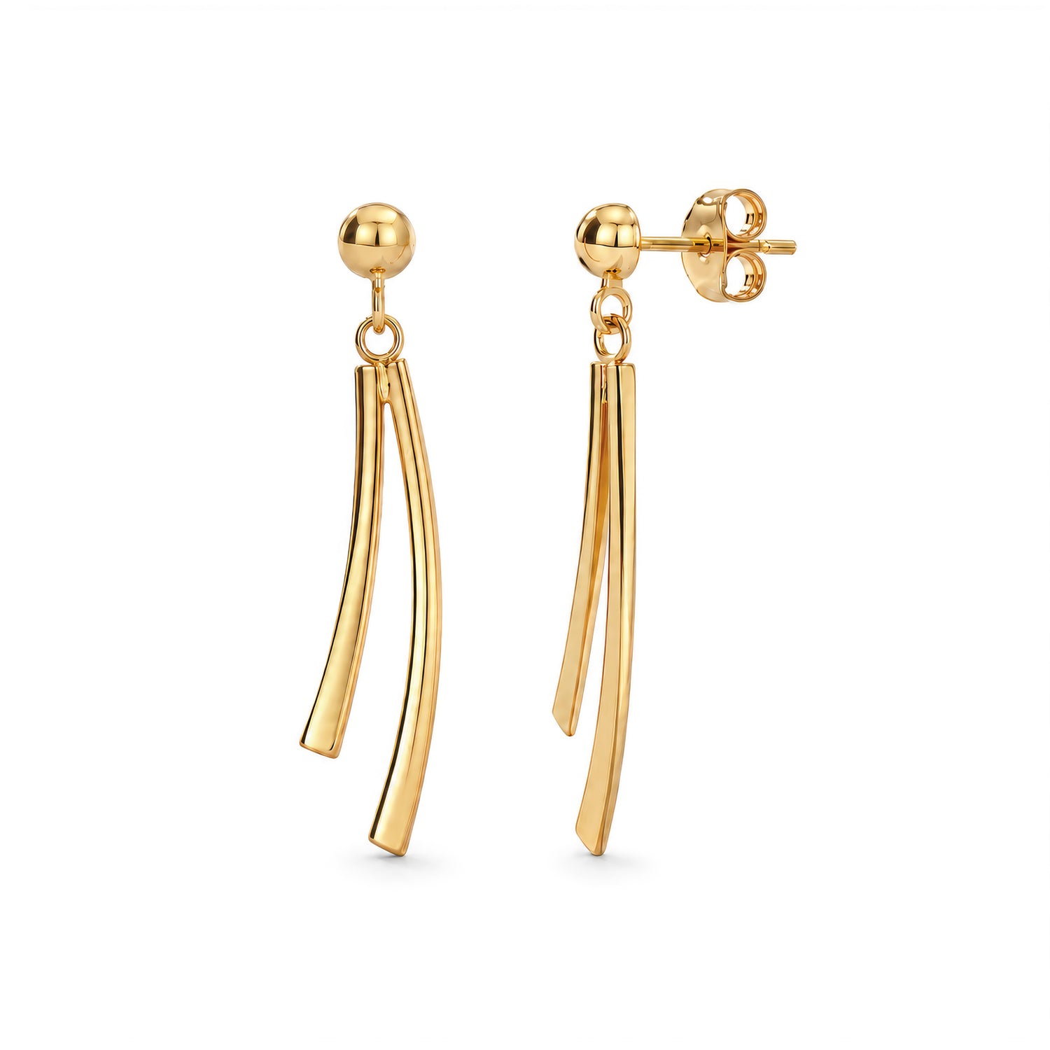 9ct Yellow Gold Two Row Curve Drop Earrings