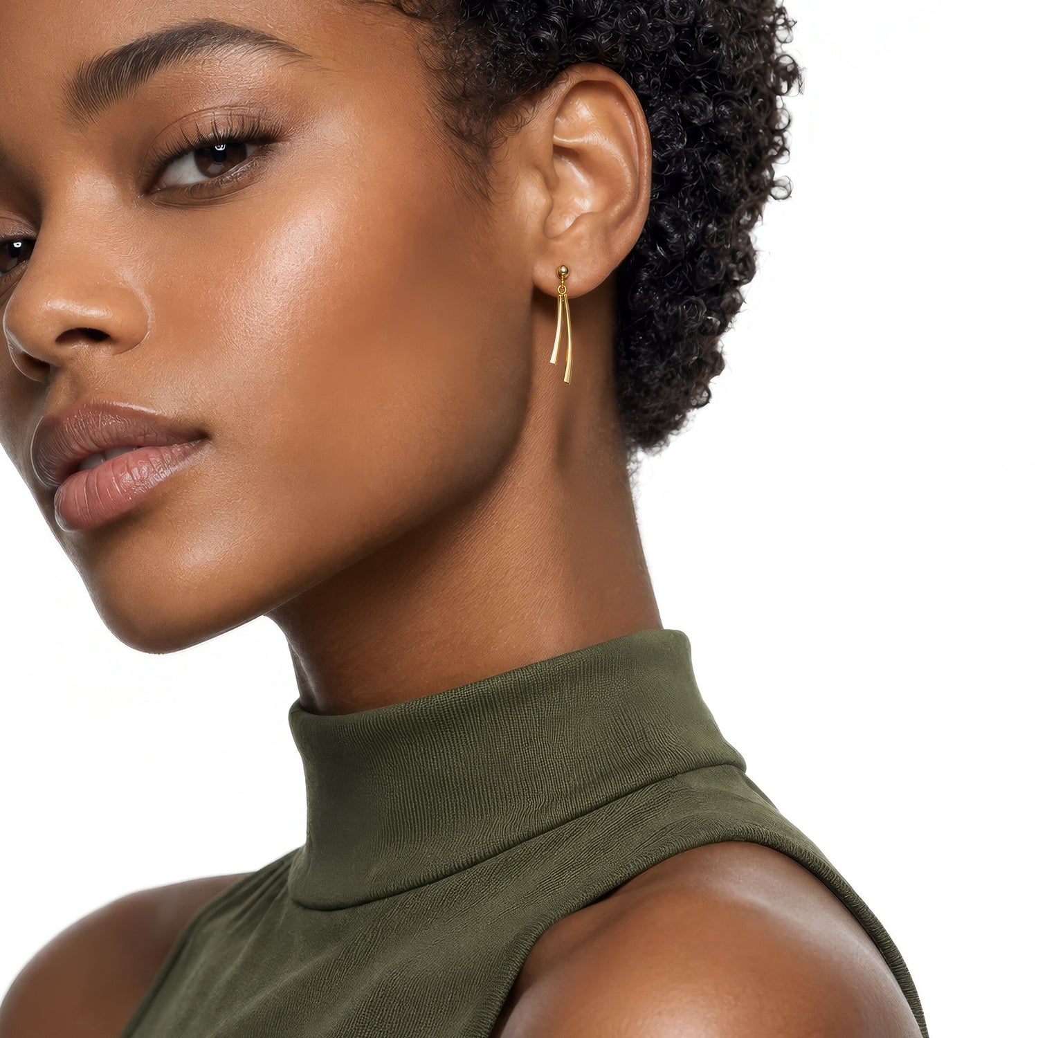 9ct Yellow Gold Two Row Curve Drop Earrings
