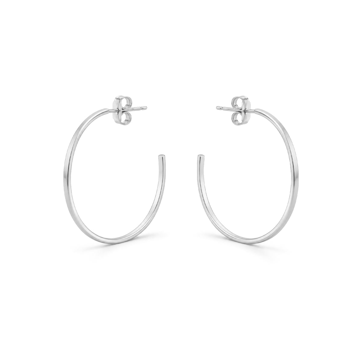 9ct White Gold Square Tube Hoop Earrings with Peg and Scroll Fittings — 32mm
