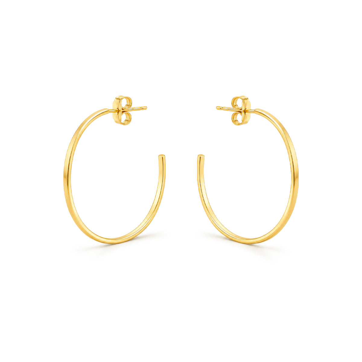9ct Yellow Gold Square Tube Hoop Earrings with Peg and Scroll Fittings — 32mm
