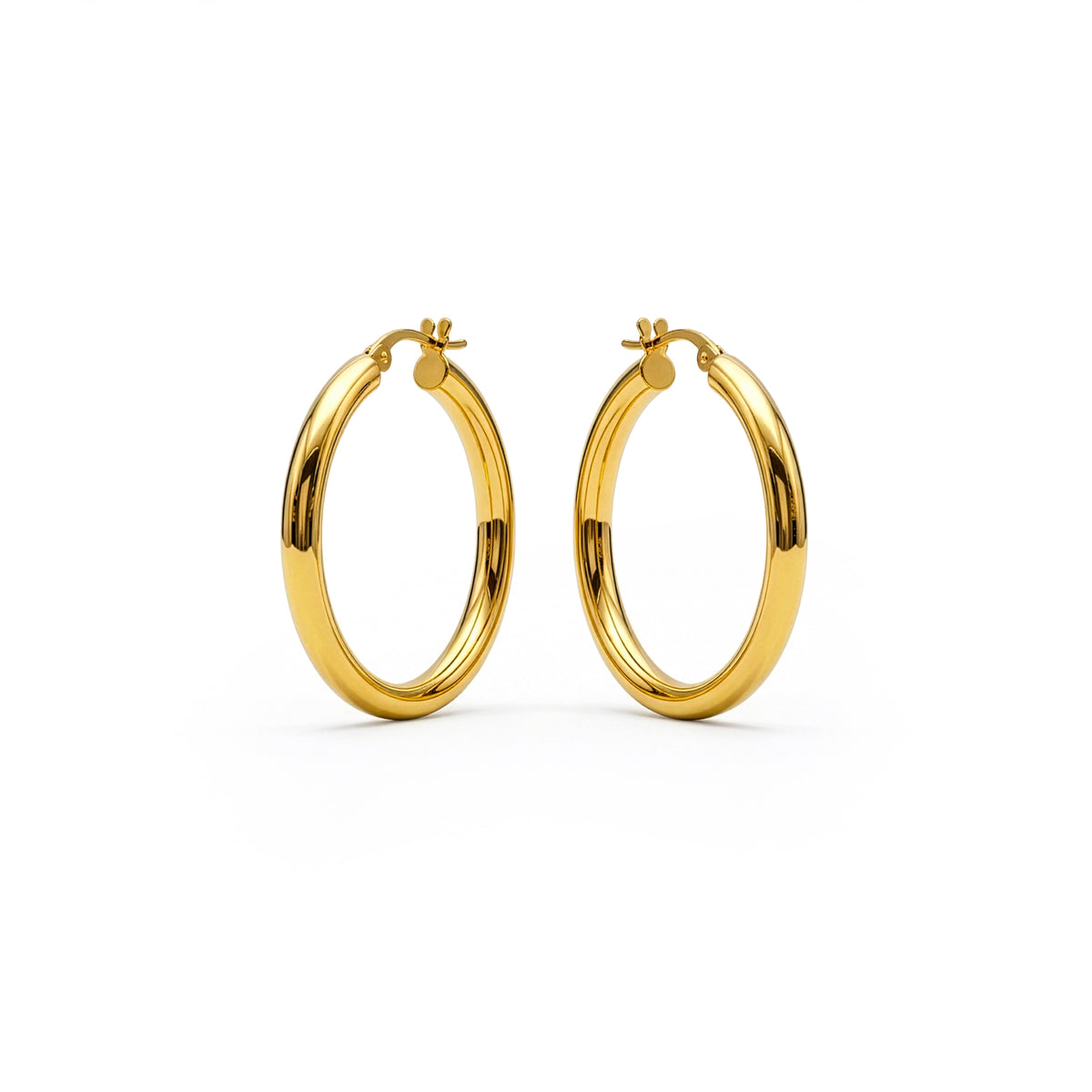 9ct Gold Polished Tube Hoop Earrings — 31mm