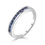 9ct White Gold Square Natural Blue Sapphire Eleven Stone Channel Half Eternity Ring
