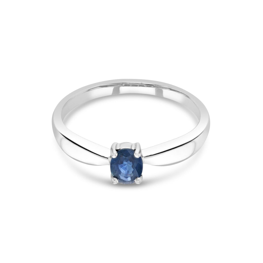 9ct White Gold Oval Natural Sapphire Four Claw Single Stone Ring