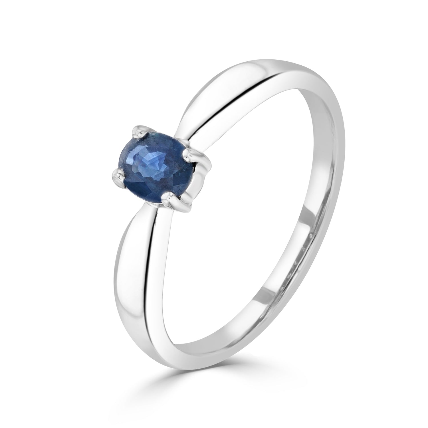 9ct White Gold Oval Sapphire Four Claw Single Stone Ring — 5x4mm