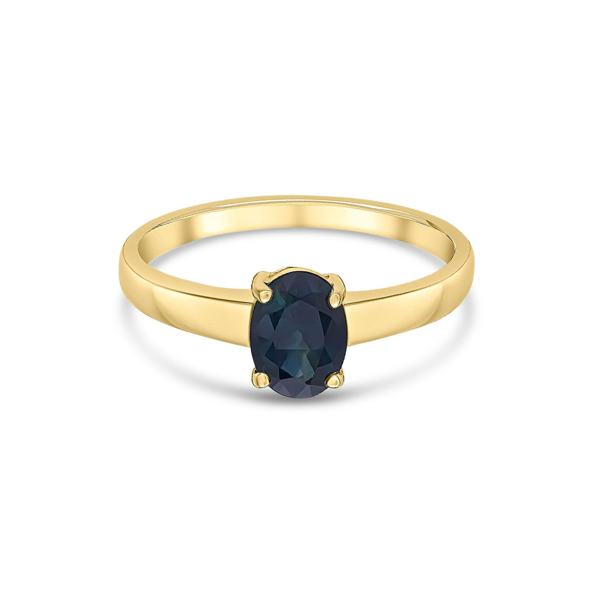 9ct Yellow Gold Oval Natural Sapphire Claw Single Stone Ring — 7x5mm