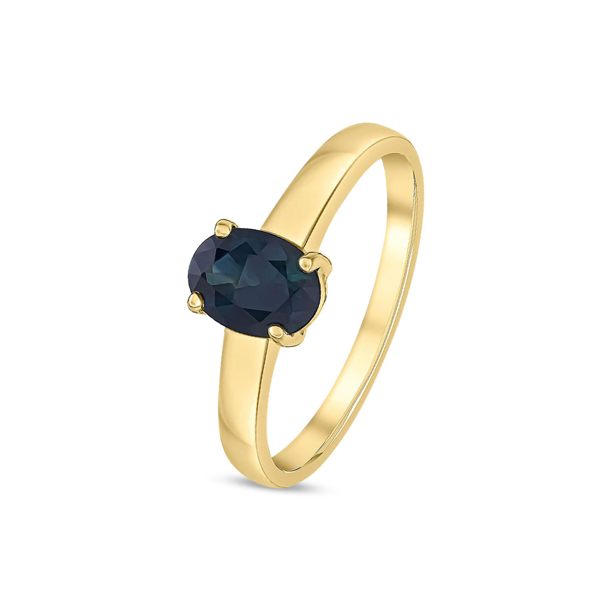 9ct Yellow Gold Oval Natural Sapphire Claw Single Stone Ring — 7x5mm