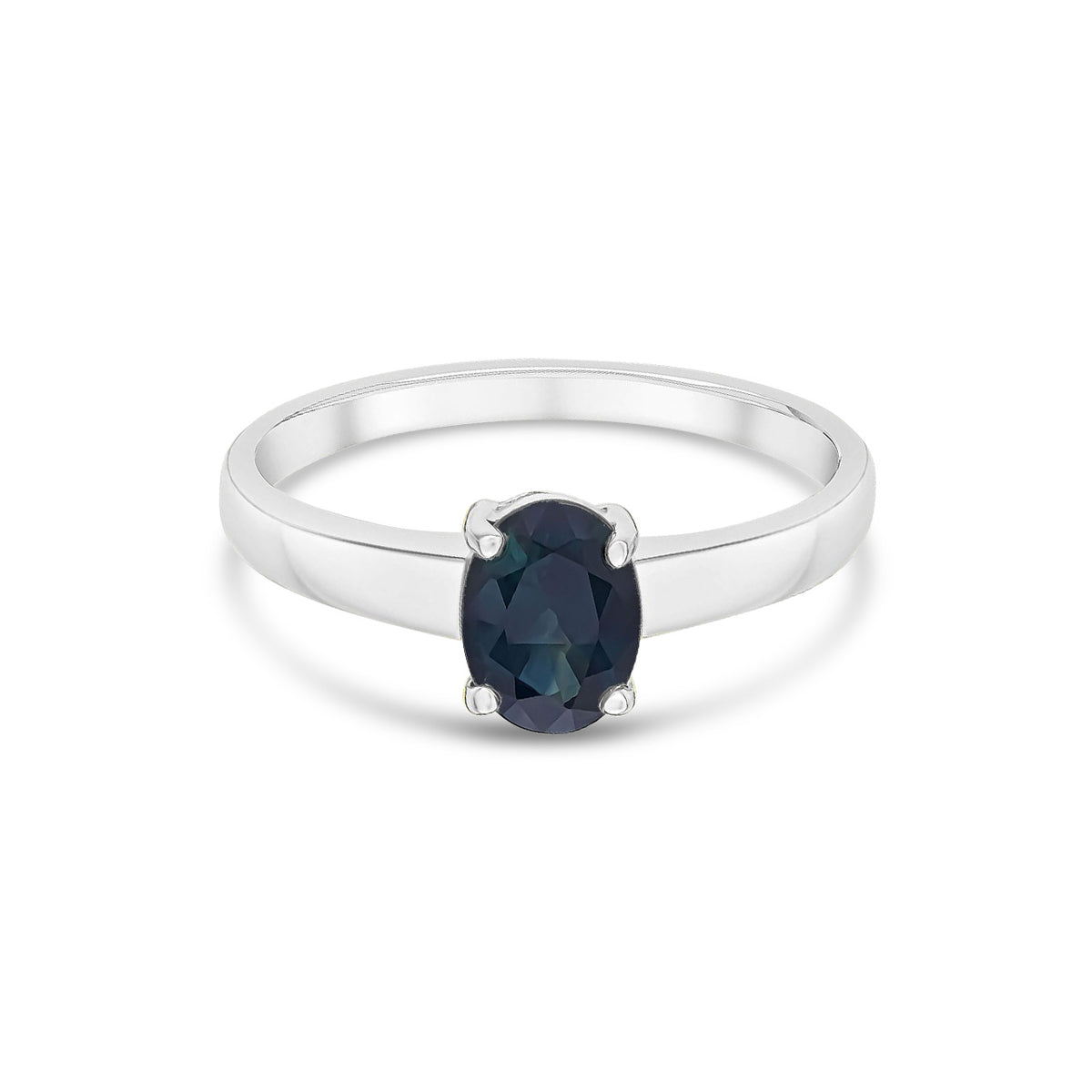 9ct White Gold Oval Natural Sapphire Claw Single Stone Ring — 7x5mm