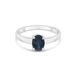 9ct White Gold Oval Natural Sapphire Claw Single Stone Ring — 7x5mm