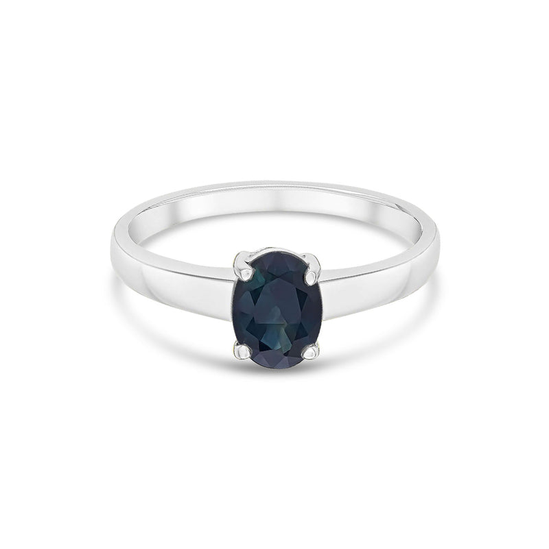 9ct White Gold Oval Natural Sapphire Claw Single Stone Ring — 7x5mm