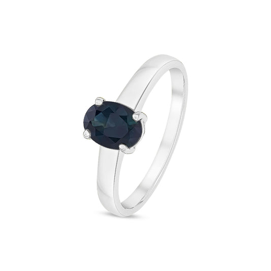 9ct White Gold Oval Natural Sapphire Claw Single Stone Ring — 7x5mm