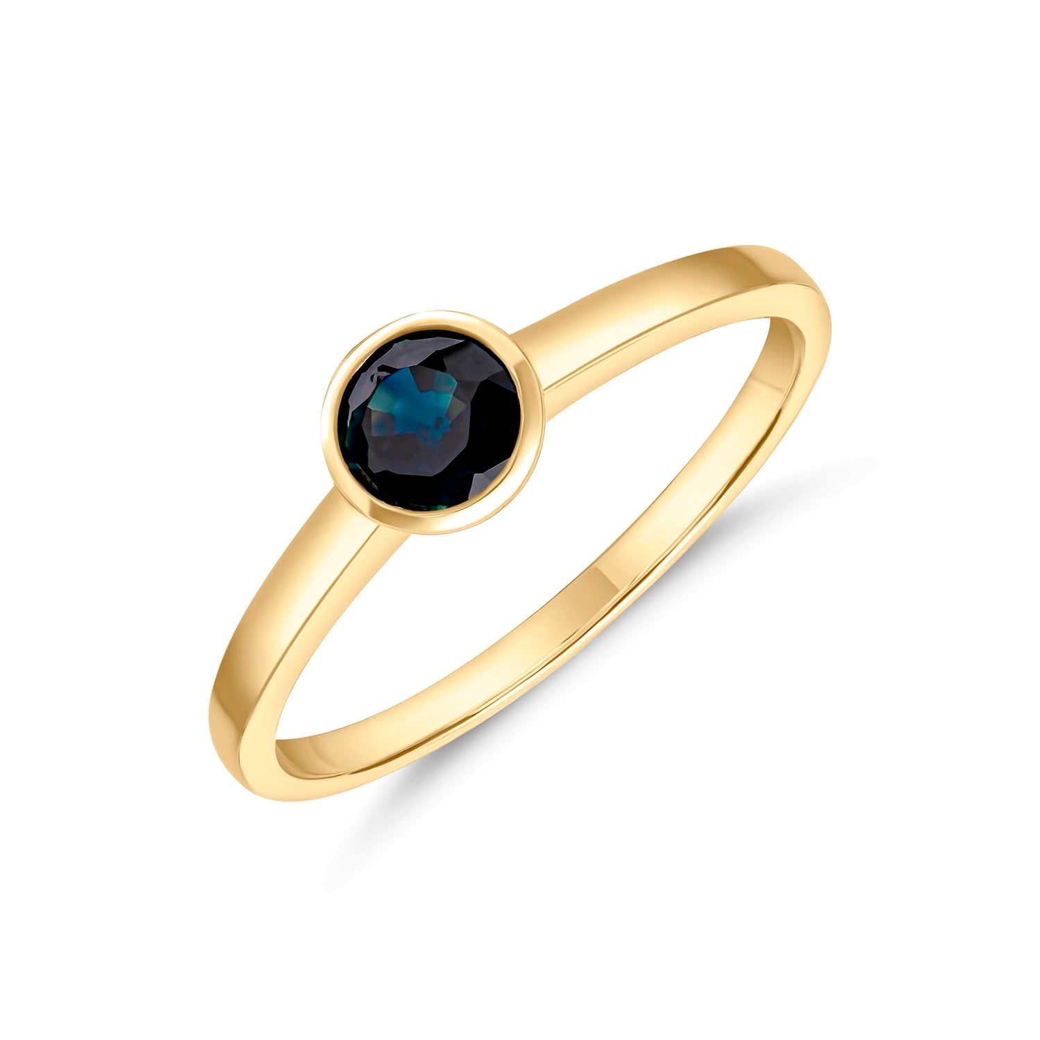 9ct Yellow Gold Round Natural Sapphire Rubover Single Stone Ring — 5mm
