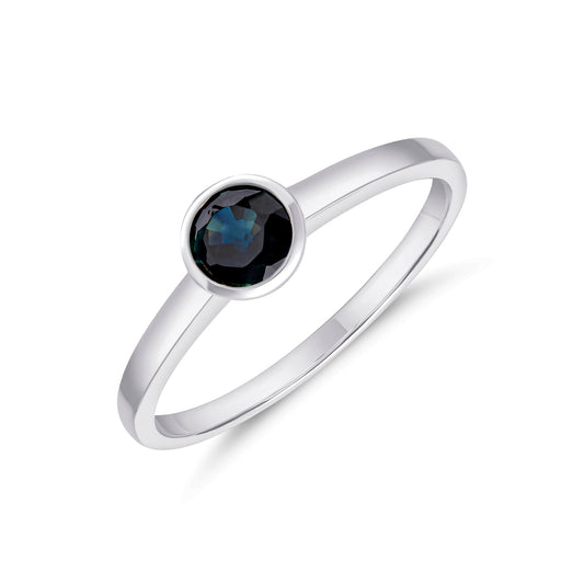 9ct White Gold Round Natural Sapphire Rubover Single Stone Ring — 5mm