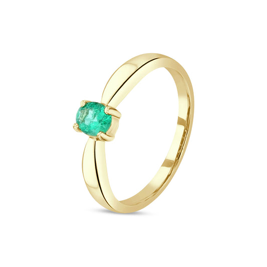 9ct Yellow Gold Oval Natural Emerald Single Stone Claw Ring — 5x4mm