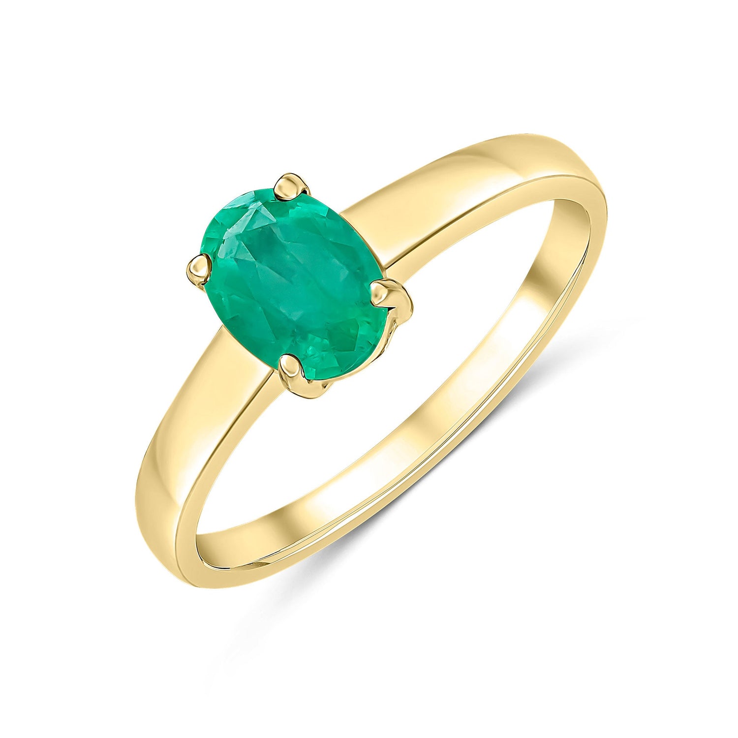 9ct Yellow Gold Oval Natural Emerald Claw Set Single Stone Ring — 7x5mm