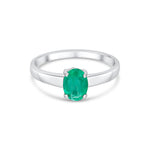9ct White Gold Oval Natural Emerald Claw Single Stone Ring — 7x5mm