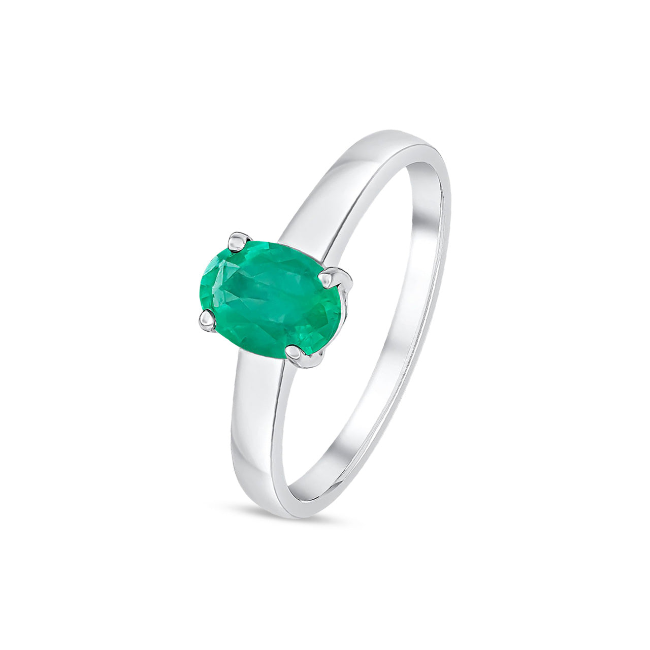 9ct White Gold Oval Natural Emerald Claw Single Stone Ring — 7x5mm