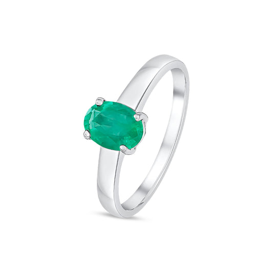 9ct White Gold Oval Natural Emerald Claw Single Stone Ring — 7x5mm