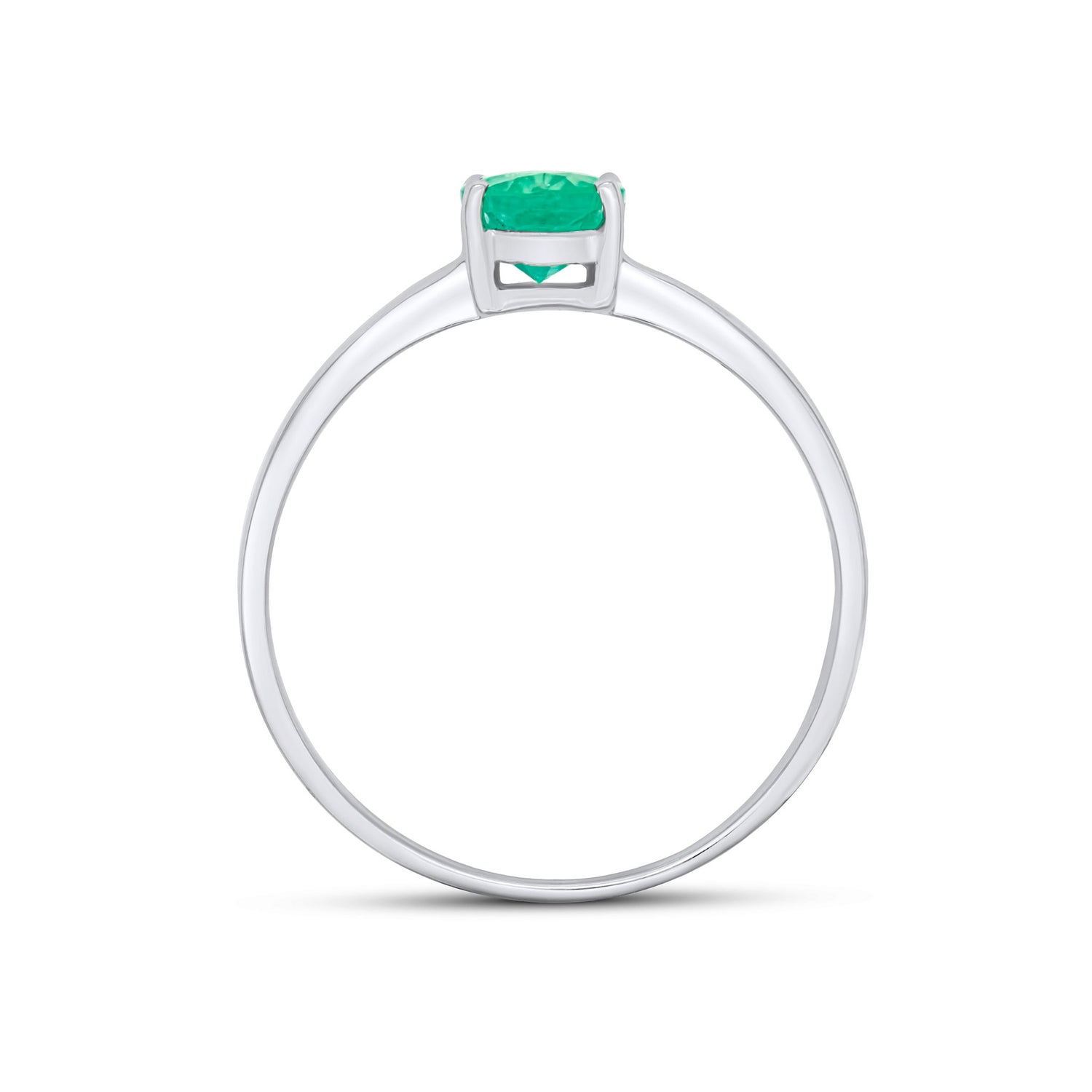 9ct White Gold Oval Natural Emerald Claw Set Single Stone Ring — 7x5mm