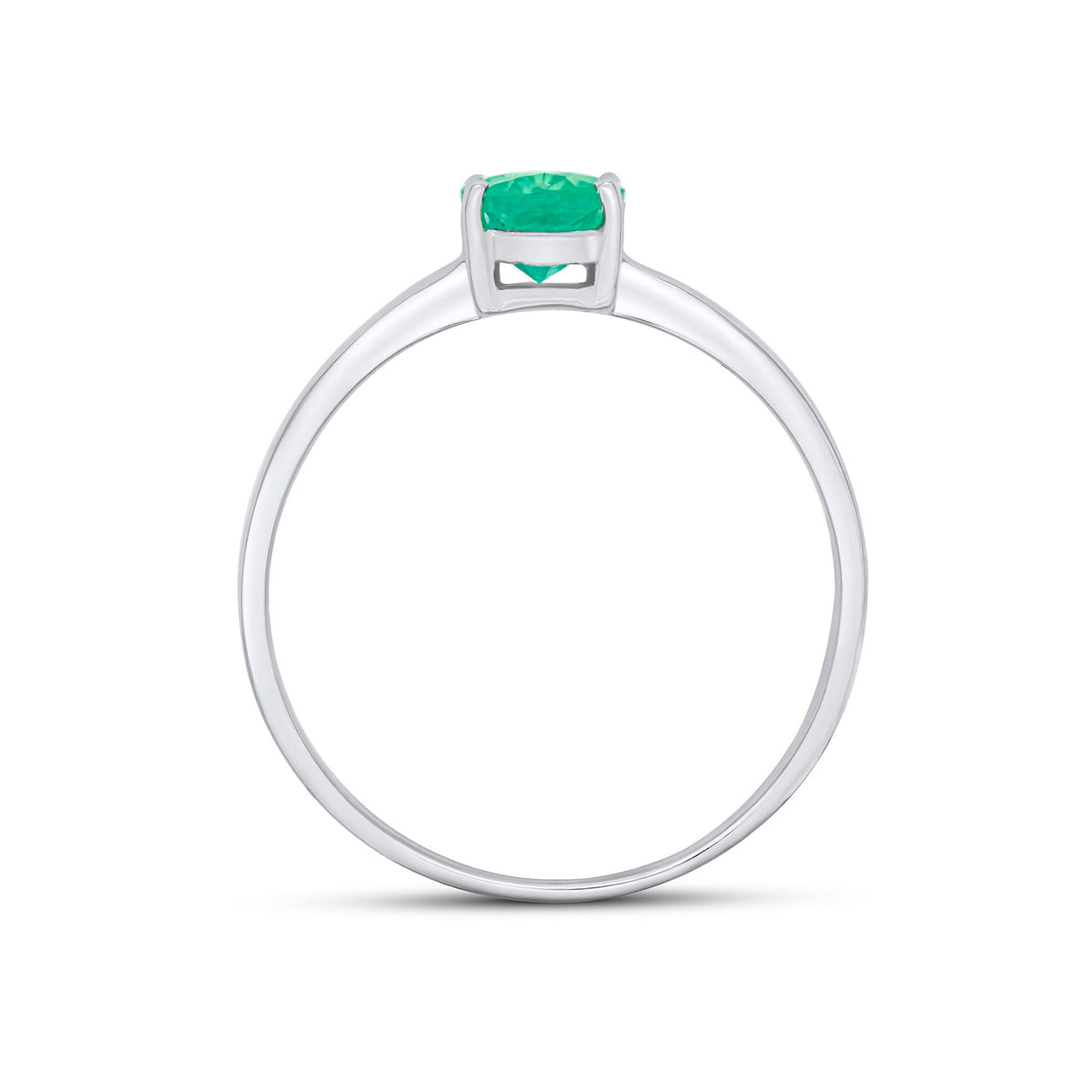 9ct White Gold Oval Natural Emerald Claw Single Stone Ring — 7x5mm