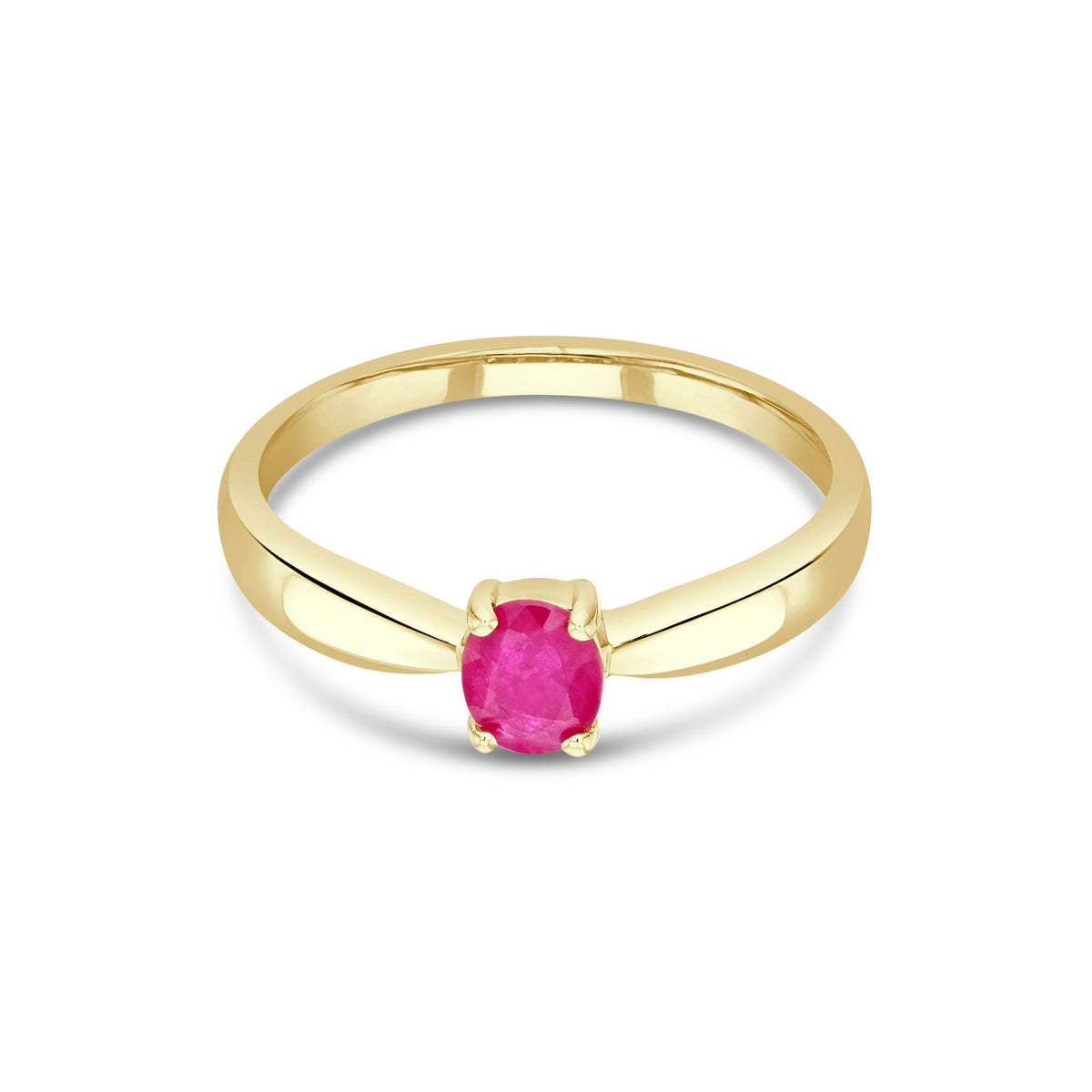 9ct Yellow Gold Oval Natural Ruby Claw Ring — 5x4mm