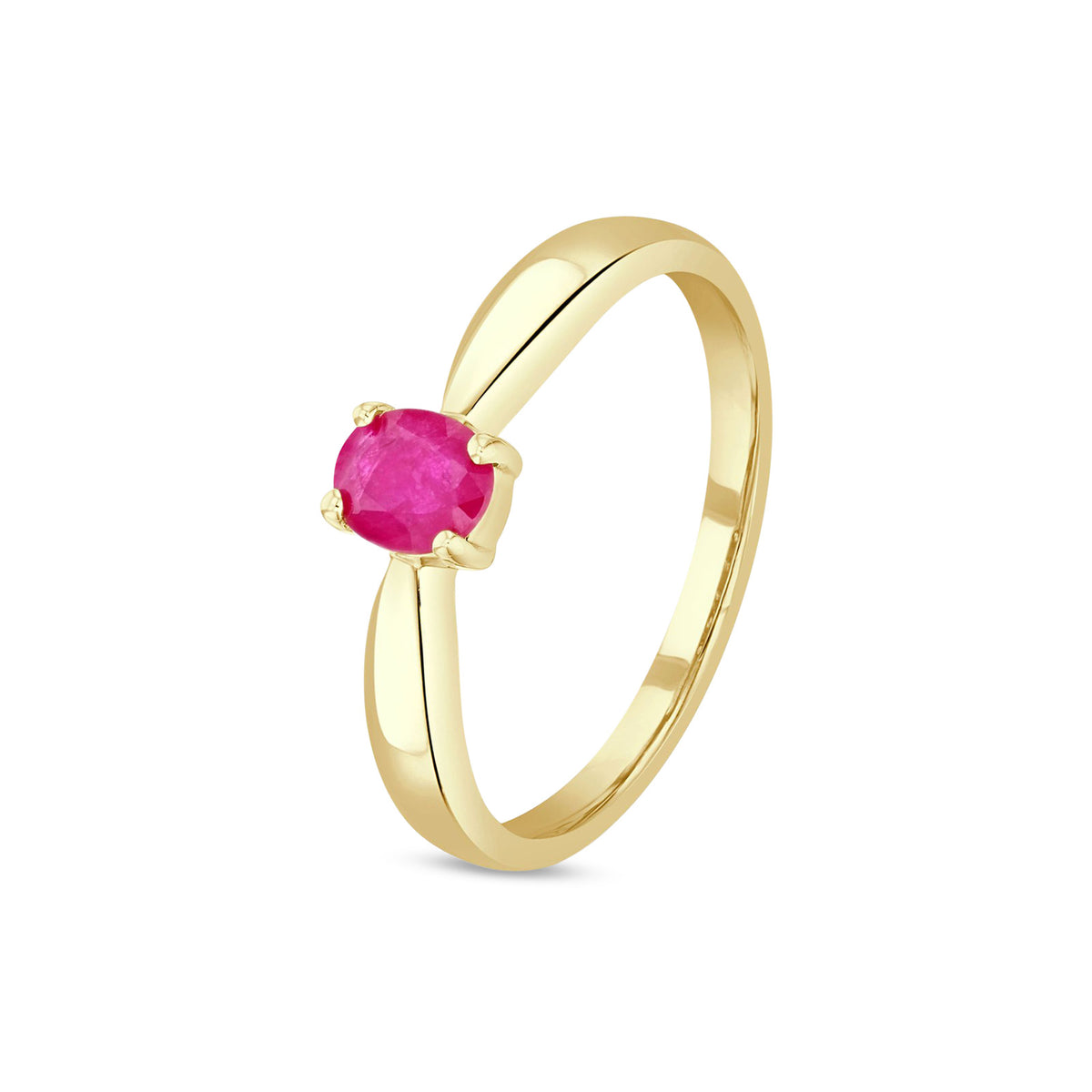 9ct Yellow Gold Oval Natural Ruby Claw Ring — 5x4mm