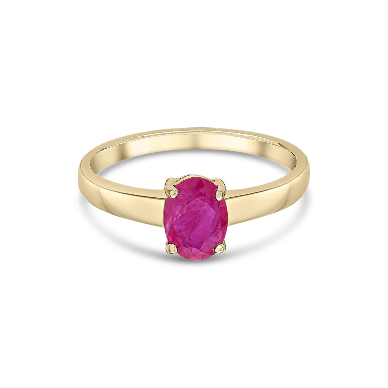 9ct Yellow Gold Oval Natural Ruby Claw Single Stone Ring — 7x5mm
