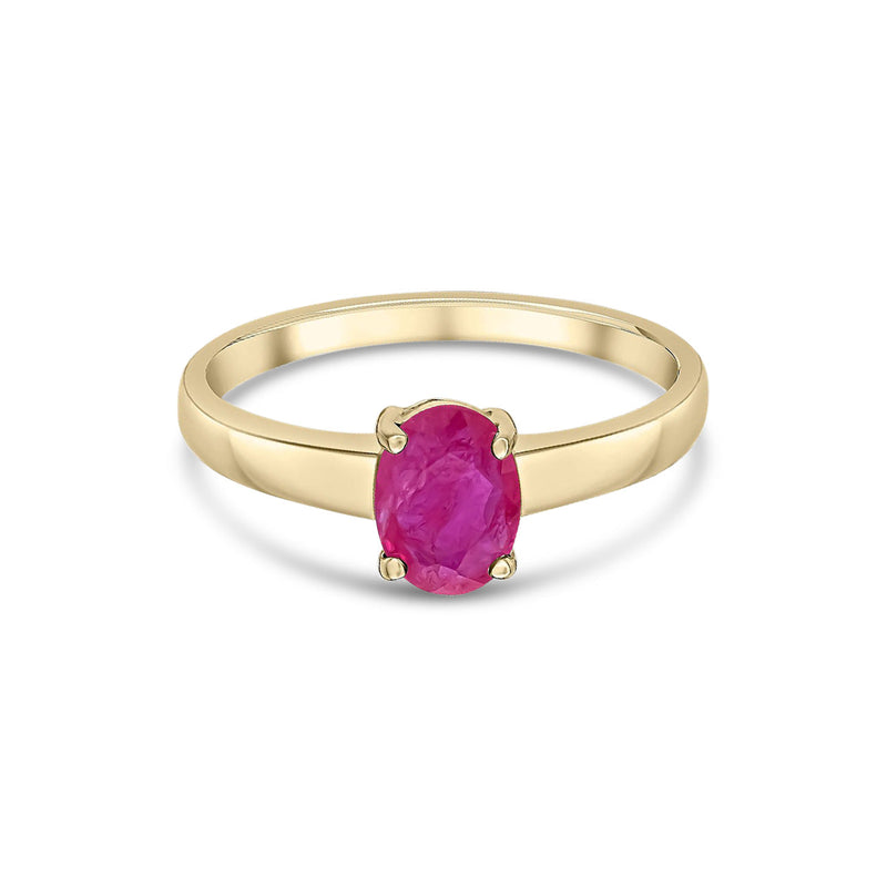 9ct Yellow Gold Oval Natural Ruby Claw Single Stone Ring — 7x5mm