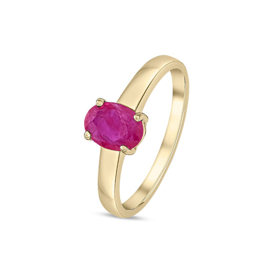 9ct Yellow Gold Oval Natural Ruby Claw Single Stone Ring — 7x5mm