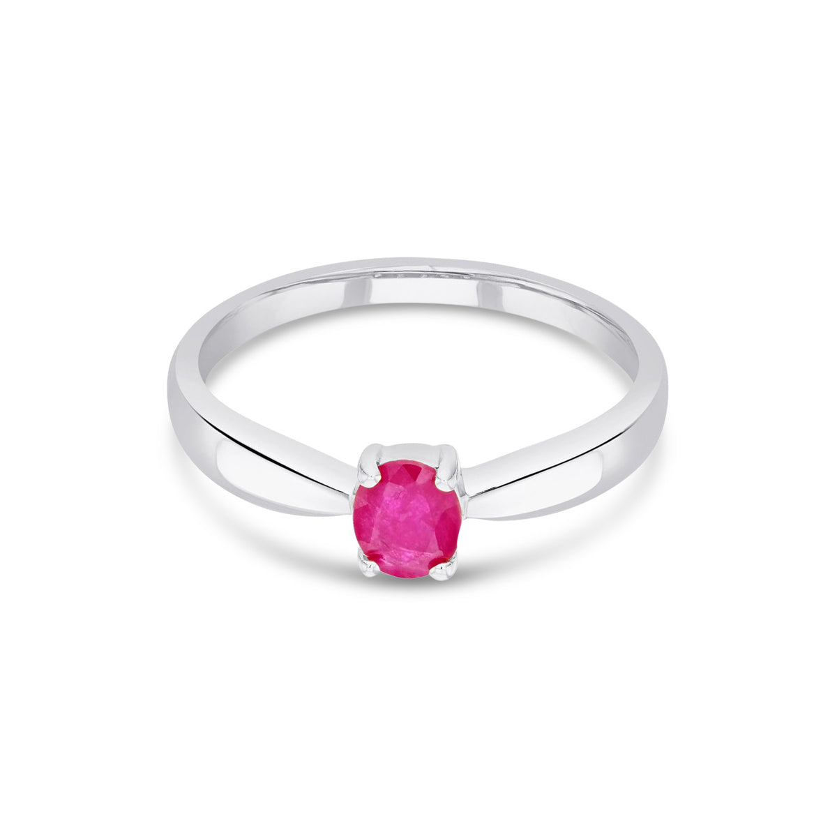 9ct White Gold Oval Natural Ruby Claw Ring — 5x4mm