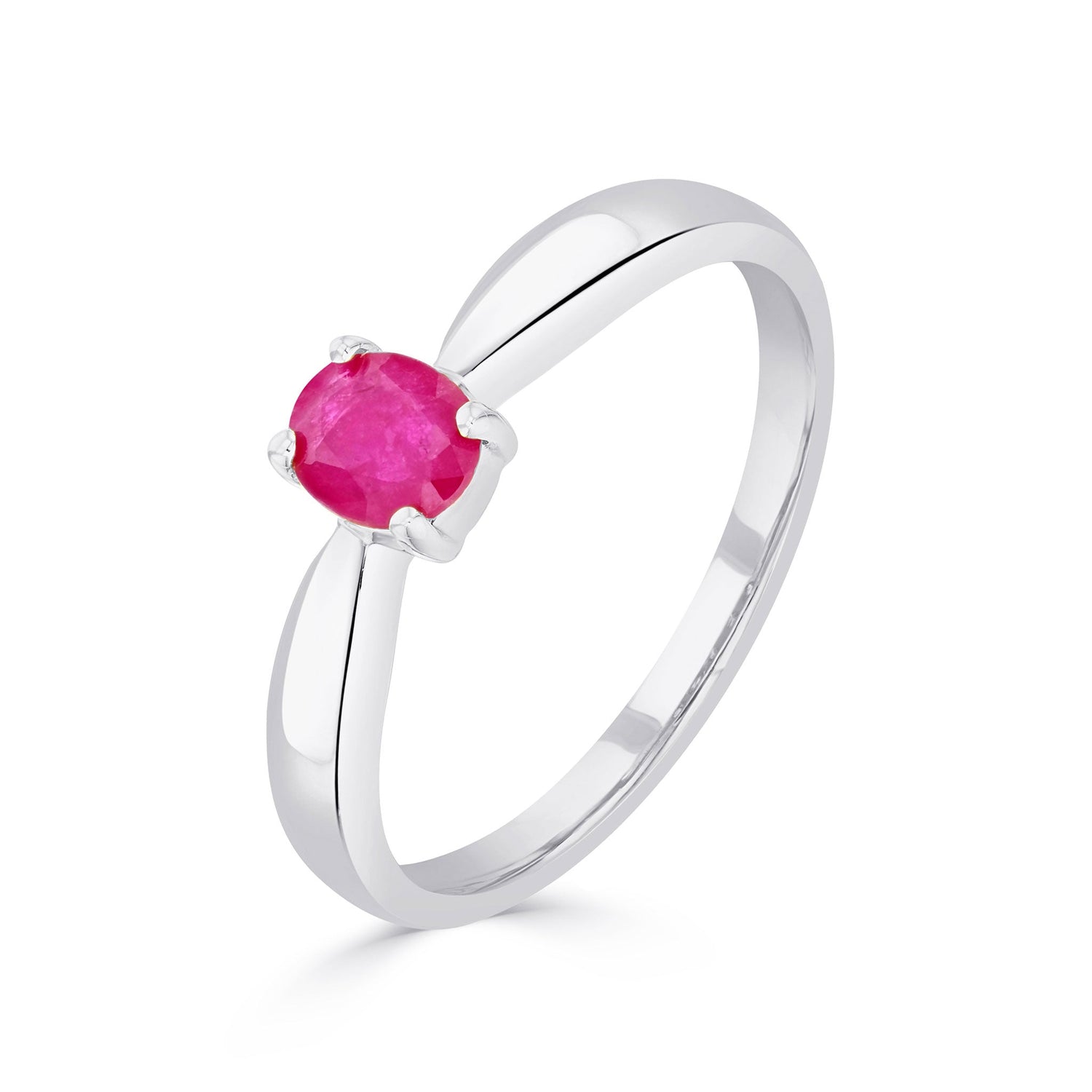9ct White Gold Oval Natural Ruby Claw Ring — 5x4mm