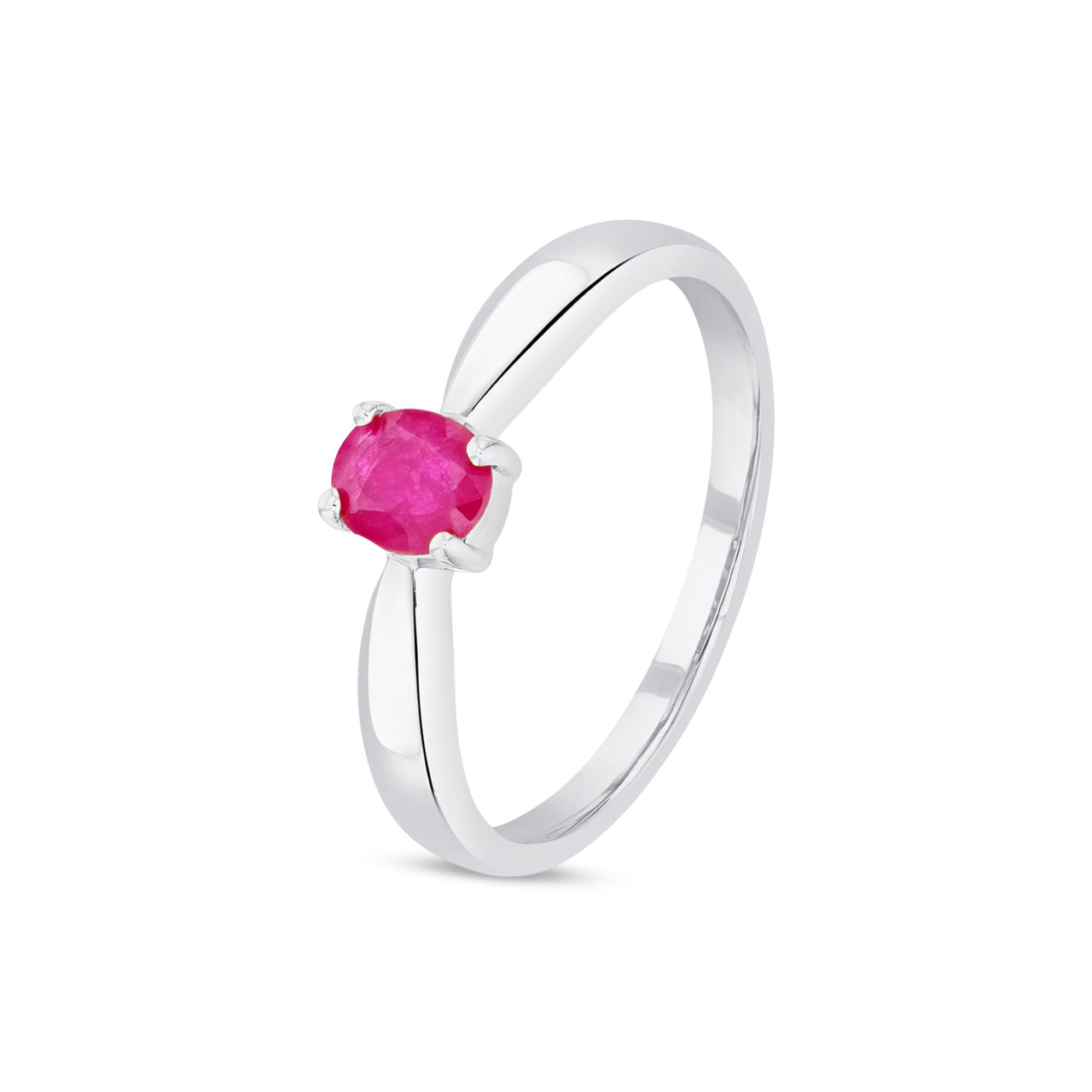 9ct White Gold Oval Natural Ruby Claw Ring — 5x4mm