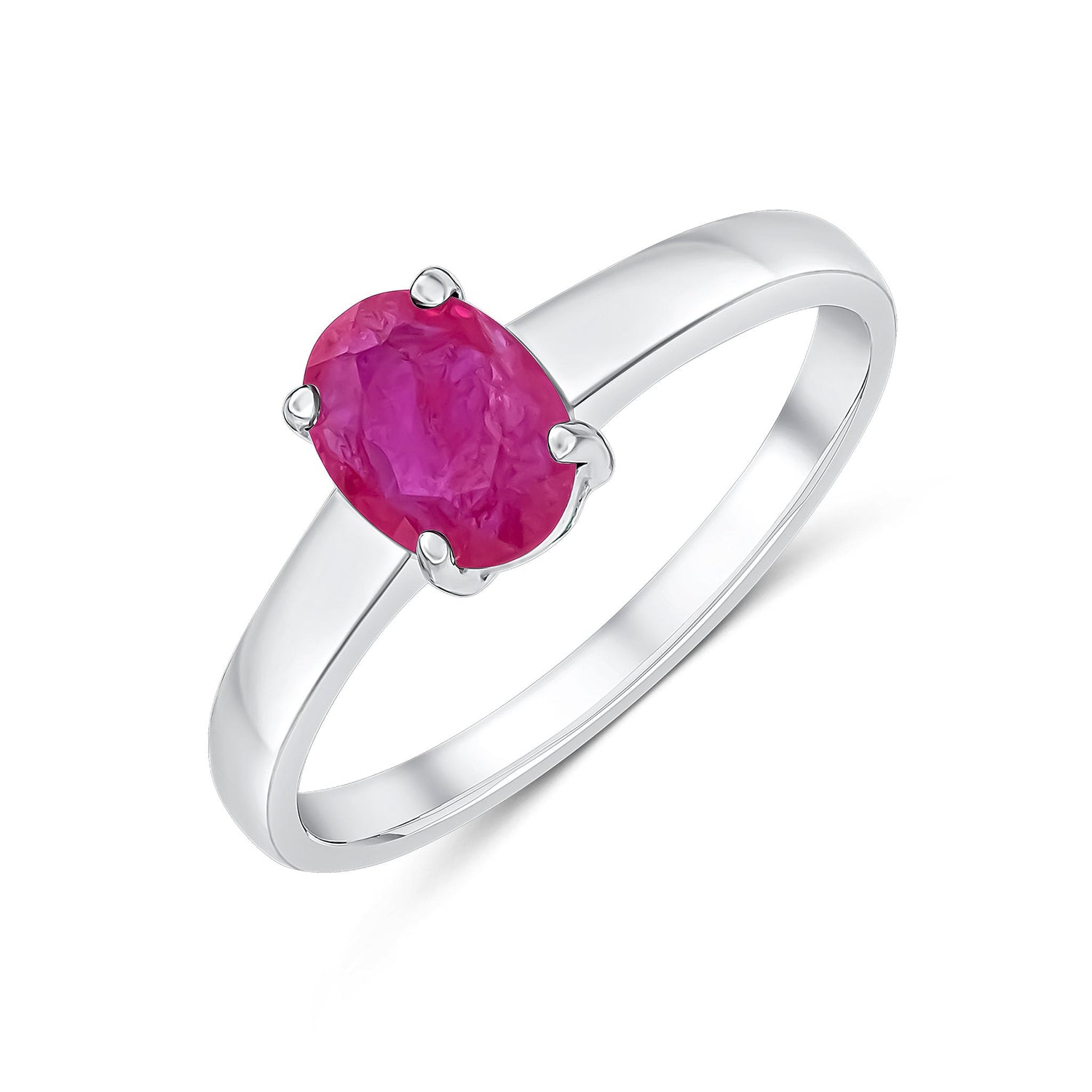 9ct White Gold Oval Natural Ruby Claw Set Single Stone Ring — 7x5mm