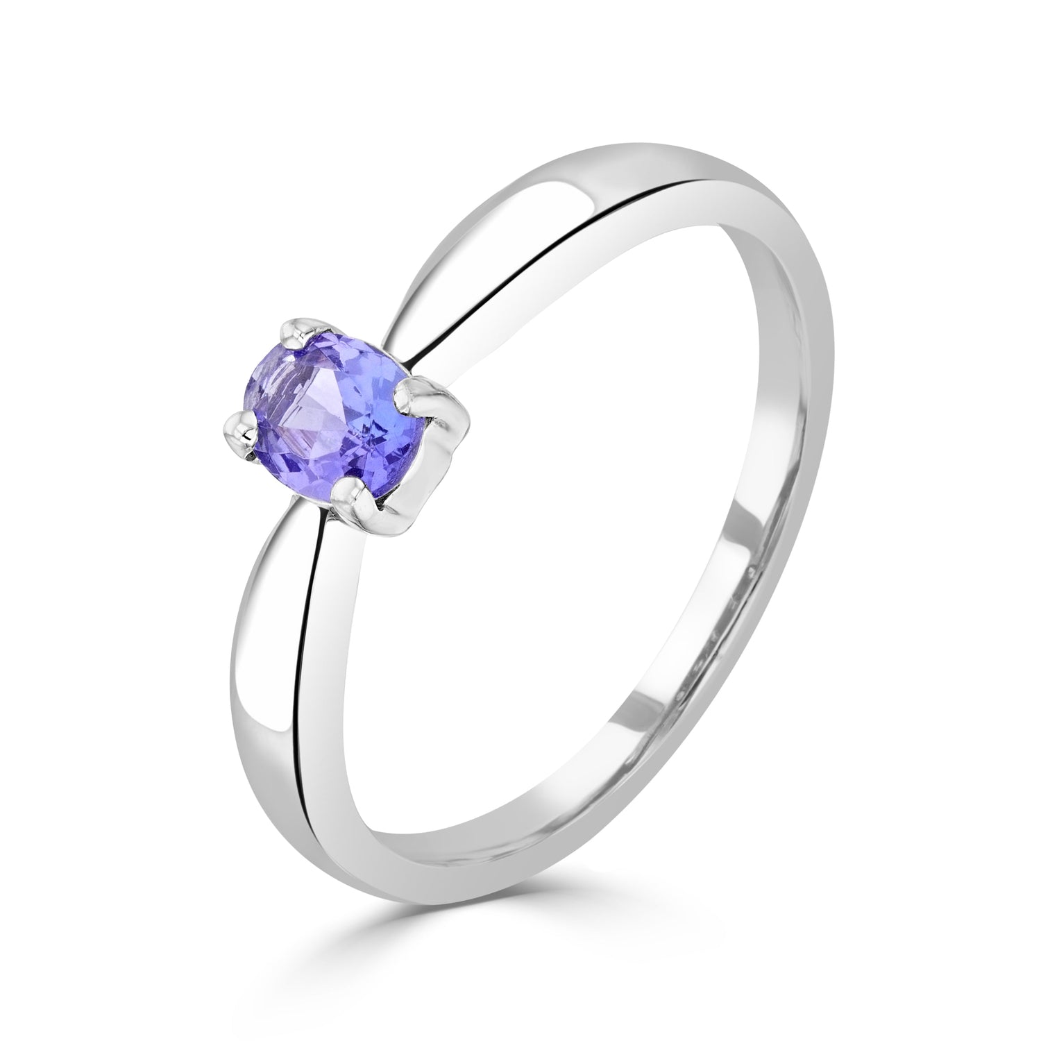 9ct White Gold Oval Natural Tanzanite Claw Ring — 5x4mm
